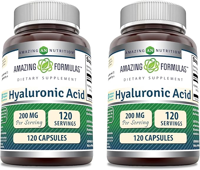 Amazing Formulas Hyaluronic Acid 200 Mg Per Serving Capsules Supplement | Non-GMO | Gluten Free | Made in USA (120 Count | 2 Pack)