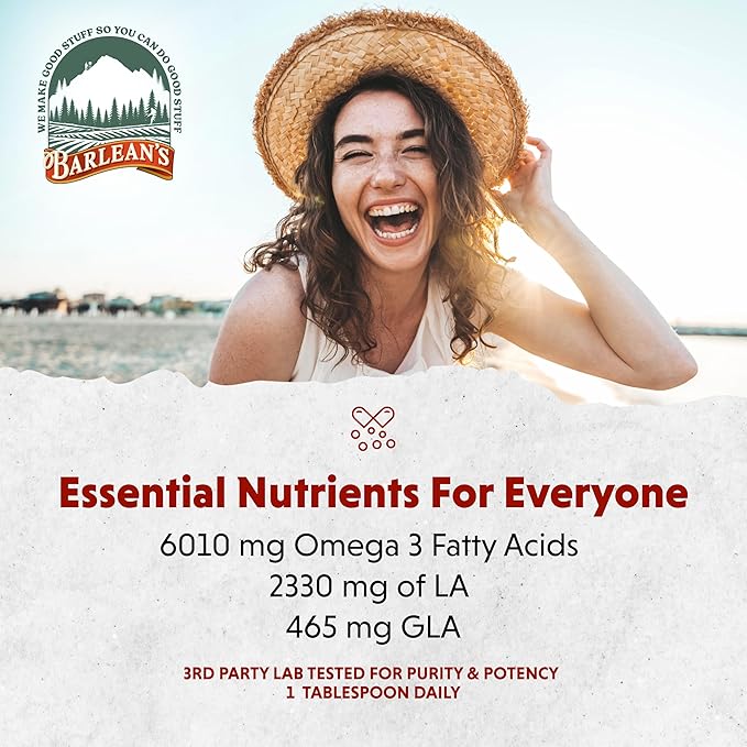 Barlean's Omega Twin Liquid Flaxseed Oil and Pure Borage Oil Supplement with Lignans, 6,010mg ALA and 465mg GLA Omega Fatty Acids from Organic Flax Seed and Cold Pressed Borage Seeds, 12 oz