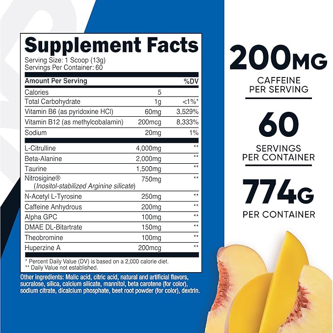 Nutricost Pre-Workout Complex Powder (60 Servings, Peach Mango) - Pre-Workout Supplement with Beta-Alanine, Taurine & Amino Acids