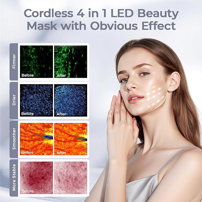 Red Light Therapy Mask for Face,Cordless LED Face Mask Light Therapy,USB C Rechargeable,Infrared Light Therapy Mask for Home Working Travel Yoga Sleep