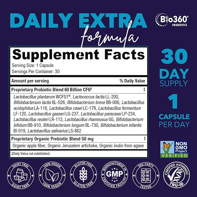 Extra Strength Probiotic for Digestive Health and Immune Support, 60 Billion CFU & 15 Strains, Gut Health Probiotics for Men and Women Supports Occasional Constipation, Diarrhea, Gas & Bloating, 30CT