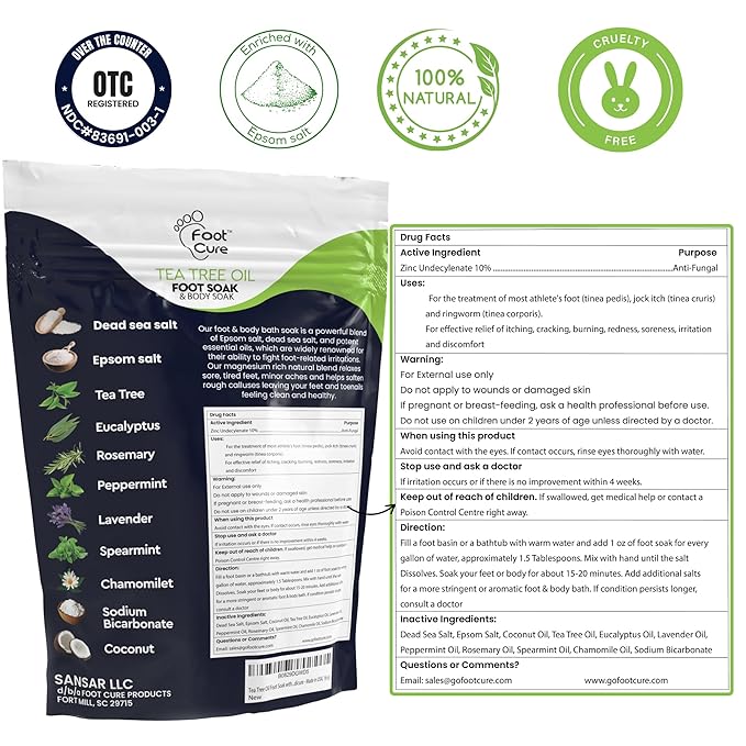 Tea Tree Oil Foot Soak with Epsom Salt - Best Toenail Fungus Treatment, Athletes Foot & Softens Calluses - Soothes Sore & Tired Feet, Fungal Toe, Foot Odor Scent, Spa Pedicure - Made in USA - 2 Pack