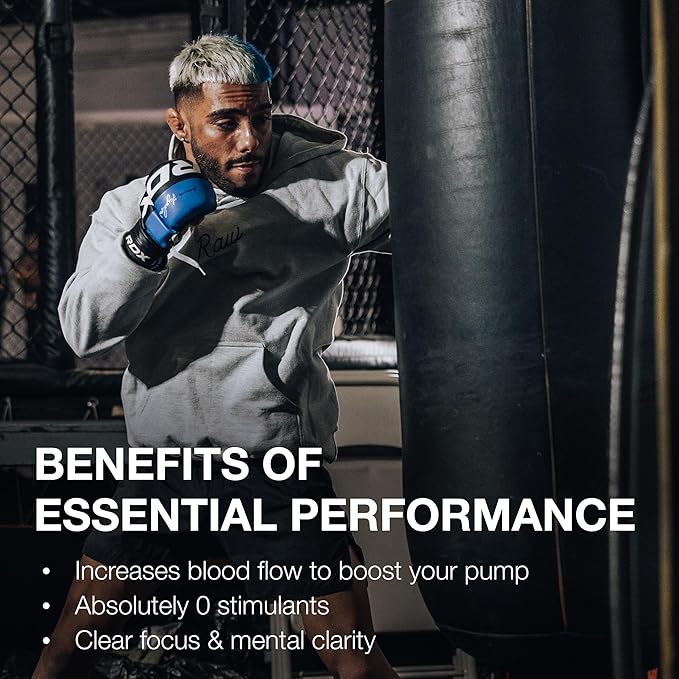 RAW Essential Performance Non-Stim Pre-Workout Powder - Preworkout for Endurance Strength & Focus without Caffeine or Stimulants - Creatine Monohydrate, L-Citrulline & Beta Alanine - Citrus Grapefruit