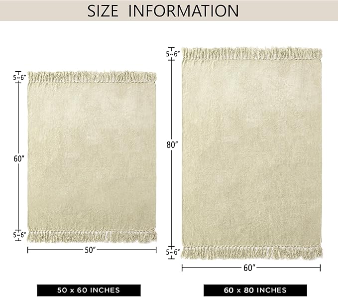 Chenille Throw Blanket for Couch 60"X 80" Twin, Soft Cozy Throws with Fringe Tassel for Bed Sofa Chair Cover, Lightweight Knitted Decorative Boho Blankets for Living Room, Light Beige