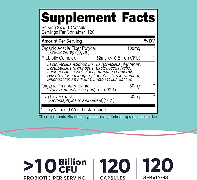 Nutricost Probiotic for Women 10 Billion CFU, 120 Capsules - Complex with Acacia Fiber, Uva Ursi & Cranberry Extract, Non-GMO & Gluten Free