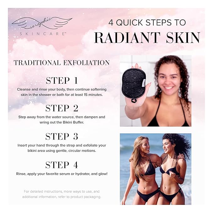 Seraphic Skincare Bikini Buffer – 100% Vegan Viscose Scrub Mitt For Women – Gently Exfoliates Dead Skin – Ingrown Hair & Razor Bumps Treatment on Bikini Area – Natural & Effective Exfoliation