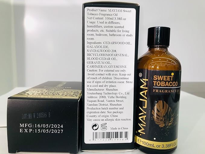 100ML/3.38FL.OZ Sweet Tobacco Fragrance Oils with Glass Dropper, Essential Oils for Diffusers for Home, Long Lasting Scented Oils for Diffusers Soap Candle Making