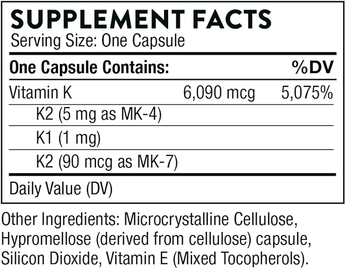THORNE - Vitamin K (Formerly 3-K Complete) - Vitamins K1 and K2 (as MK-4 and MK-7) - Supports Strong Bones* - 60 Capsules