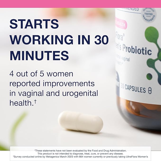 Metagenics UltraFlora Women's Probiotics for Vaginal Health - Supports Yeast Balance, Microflora & Urinary Comfort - Lactobacillus rhamnosus & Lactobacillus GR-1 reuteri RC-14 - Non-GMO - 30 Count