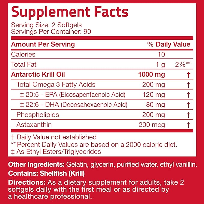 Bronson Antarctic Krill Oil 1000 mg with Omega-3s EPA, DHA, Astaxanthin and Phospholipids 180 Softgels