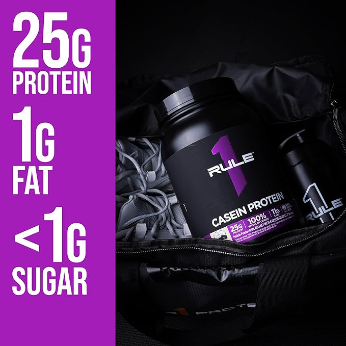 Rule 1 Casein Protein - 25g Protein and 11g EAAs Per Serving from Slow-Release Micellar Casein for Overnight Recovery and Sustained Delivery Between Meals (4 Pounds*, Vanilla Crème)