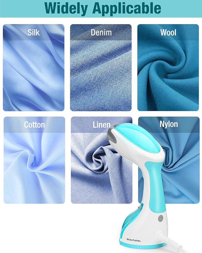 BEAUTURAL Steamer for Clothes, Portable Handheld Garment Fabric Wrinkles Remover, 30-Second Fast Heat-up, Auto-Off, Large Detachable Water Tank