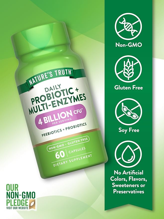 Nature's Truth Probiotics with Enzymes | 60 Capsules | for Men and Women | Non-GMO & Gluten Free Digestive Health Supplement