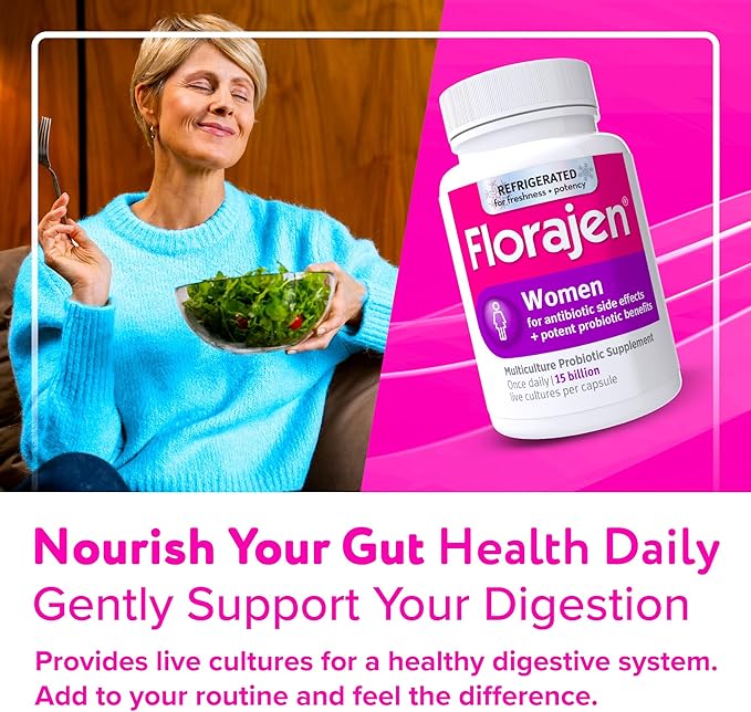 Florajen Women’s Probiotic for Vaginal Health, Gut Support, & Bloating Relief - Constipation Aid for Adults - Refrigerated for Freshness & Potency