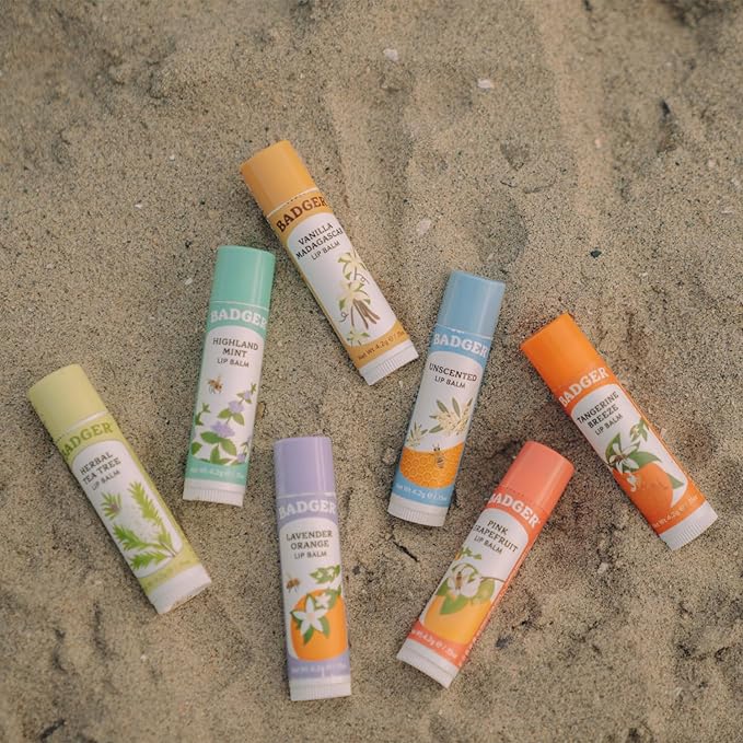 Badger Tea Tree Classic Lip Balm, 100% Organic Lip Balm, Moisturizing Herbal Lip Care w/Light Silky Texture, Soothing & Refreshing Lip Care for Irritated or Chapped Lips, 4 Pack