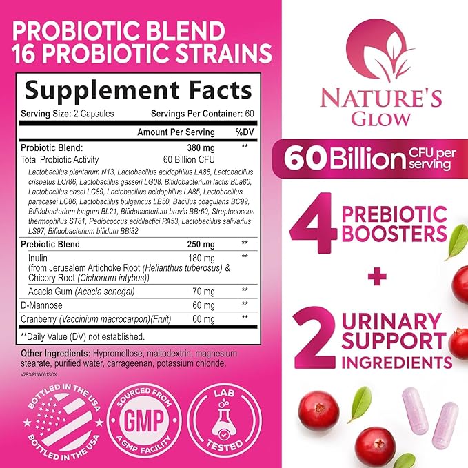 Probiotics For Women 50 Billion CFU - Women's Probiotic For Digestive Health 16 Unique Strains - Daily Vaginal PH Balance & Feminine Health Support, Womens Probiotic With Acidophilus - 120 Capsules