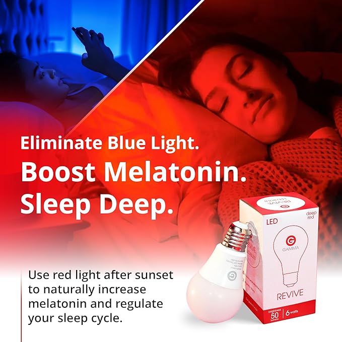 Revive by Gamma - 670nm - Red Light Bulb Sleep Therapy - Melatonin Promoting Natural Sleep Aid
