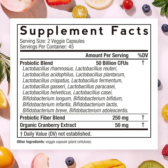 Doctor's Recipes Women’s Probiotic, 90 Caps 50 Billion CFU 16 Strains, with Organic Cranberry, Digestive Immune Vaginal & Urinary Health, Shelf Stable, Delayed Release, No Soy Gluten Dairy