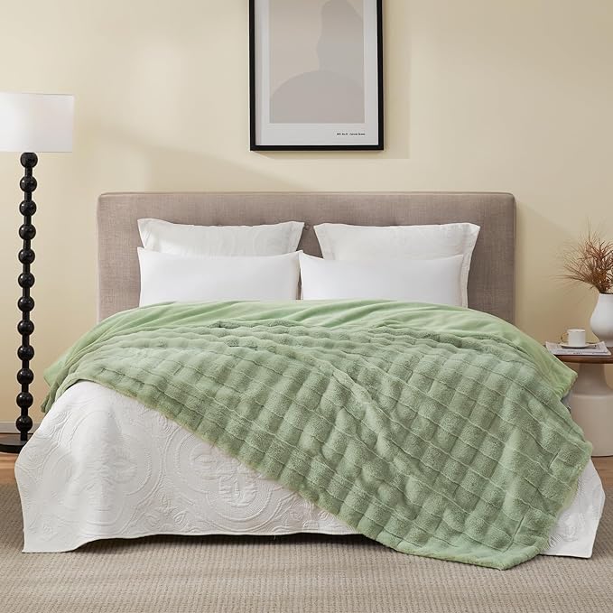 Cozy Bliss Fluffy Faux Fur Throw Blanket for Couch,Lightweight Cozy Soft Green Throw Blankets for Sofa Bed Living Room,60x80 Inches