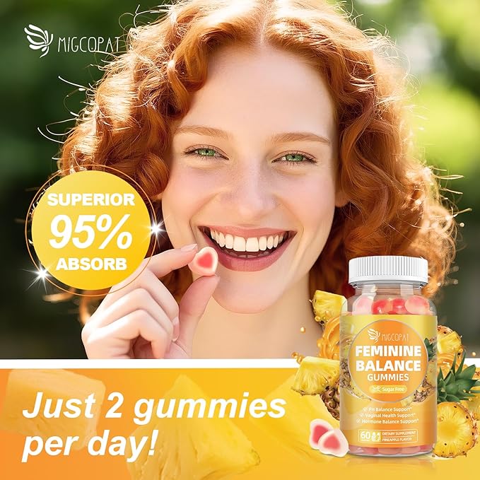 Premium Feminine Balance Gummies, Women’s Health Probiotics - 100 Billion CFU Probiotics - Immune Support, Gut Health, Hormone Balance, PH Balance Vitality, Pineapple Flavor, 60 Count