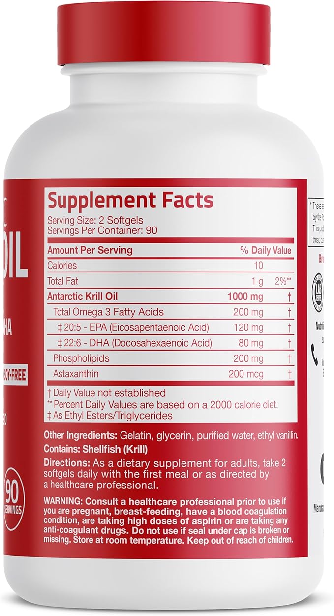 Bronson Antarctic Krill Oil 1000 mg with Omega-3s EPA, DHA, Astaxanthin and Phospholipids 180 Softgels