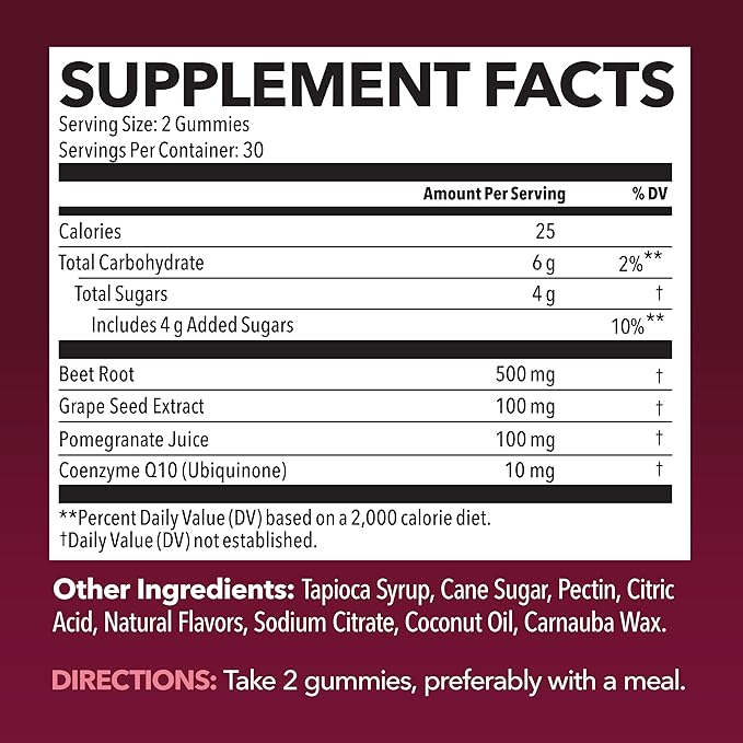 Beet Root Gummies with COQ10 & Pomegranate - Nitric Oxide Supplement for Men and Women - Beetroot for Endurance, Performance, Recovery - Vegan, Non-GMO, Gluten Free - Mixed Berry Flavor, 60 Count