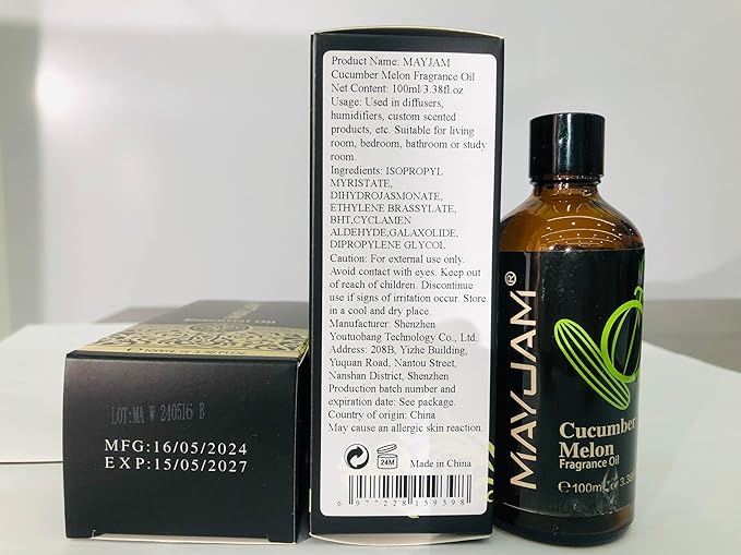 100ML/3.38FL.OZ Cucumber Melon Fragrance Oils with Glass Dropper, Essential Oils for Diffusers for Home, Long Lasting Scented Oils for Diffusers Soap Candle Making