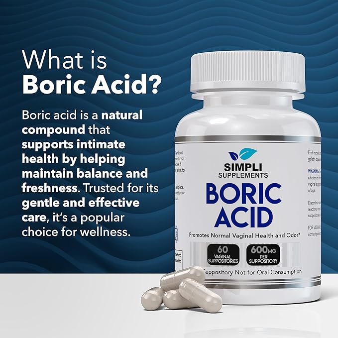 60 Boric Acid Suppositories for Women | BV Treatment for Women | pH Balance Pills | Vaginal Care | Bacterial Vaginosis Treatment Boric Acid (600mg)