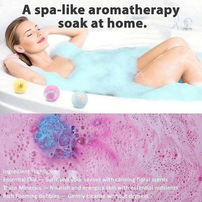 12 Pcs Bath Bombs Kit – Natural Handmade SPA Bubble Bath Bombs for Women, Relaxing Fizzy Balls for Wife, Mother, Friends – Gift for Self-Care and Relaxation