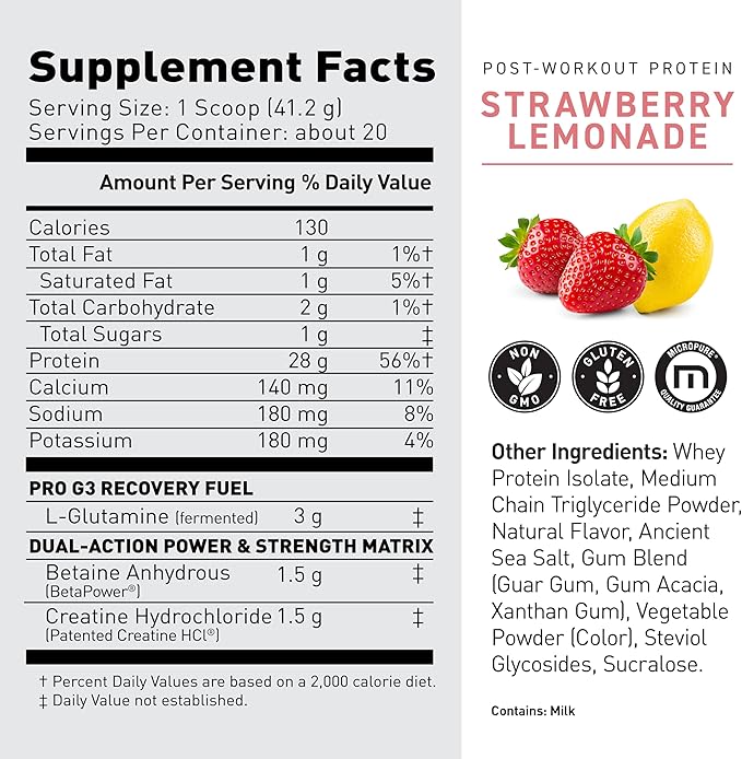 Kaged Post Workout Protein Powder | Strawberry Lemonade | Whey Protein, Creatine, Glutamine & Betaine | Re Recovery Drink | Supports Muscle Building | Supplements for Men & Women | 20 Servings