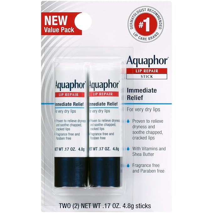 Aquaphor Lip Balm Set with Jojoba Oil and Shea Butter, Lip Repair Stick (2 x 0.17 Oz) + Repair Stick with Sunscreen SPF 30 (2 x 0.17 Oz), Fragrance Free, Paraben Free, Immediately Relieves Dryness