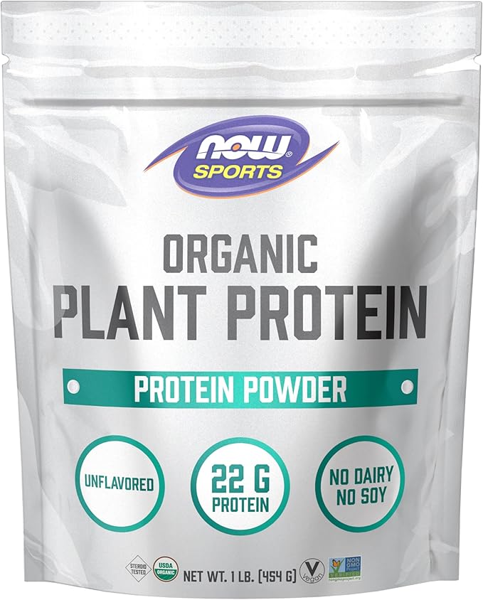 NOW Sports Organic Plant Protein, Unflavored, Vegan Powder, 1 lb.