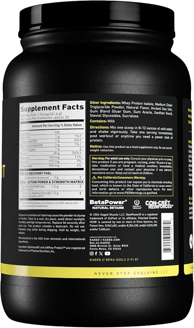 Kaged Post Workout Protein Powder | Iced Lemon Cake | Whey Protein, Creatine, Glutamine & Betaine | Re Recovery Drink | Supports Muscle Building | Supplements for Men & Women | 20 Servings