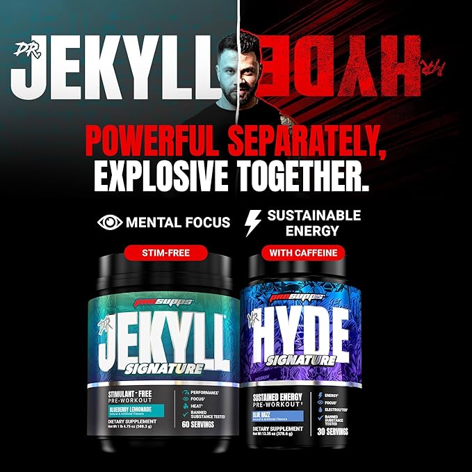 PROSUPPS Mr. Hyde Signature Pre Workout Drink Mix- Performance, Energy & Endurance with Creatine, Beta Alanine & Caffeine - Clean Gym Supplements for Men & Women (Blue Razz, 12 On-The-Go Packets)
