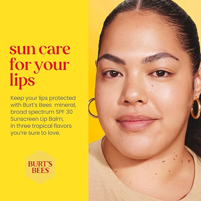 Burt’s Bees SPF 30 Lip Balm, Beaches and Cream, Water-Resistant Sun Care, Nano-Free Zinc Oxide Formula, Natural Origin Conditioning Lip Treatment, 3 Tubes, 0.15 oz.