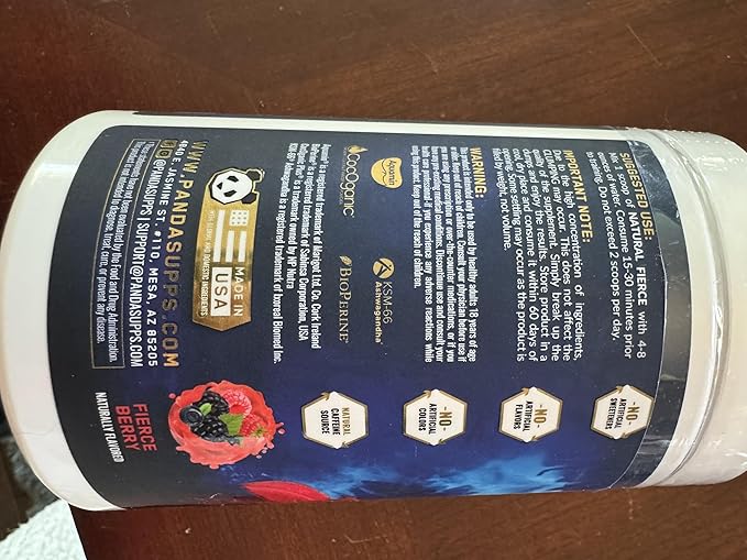 Panda Supps Fierce: Natural Pre-Workout with Zero Artificial Ingredients and 300mg Naturally Sourced Caffeine for Clean Energy and Focus (30 Servings)(Fierce Berry)