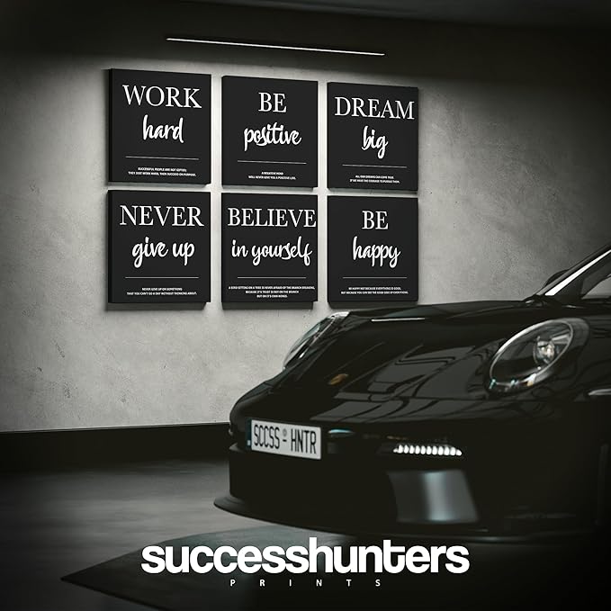 6X Motivational canvas, wall art for bedroom and office, inspirational black and white canvas poster, motivational poster set, decor bundle for home, wall pictures for living room (6x - 20 X 20 in)