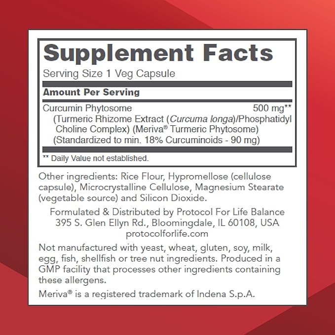 PROTOCOL FOR LIFE BALANCE Curcumin PC - with Phosphatidylcholine for Absorption - Joint Mobility, Flexibility & Immune Support - Turmeric Supplement - Non-GMO & Halal - 60 Veg Capsules