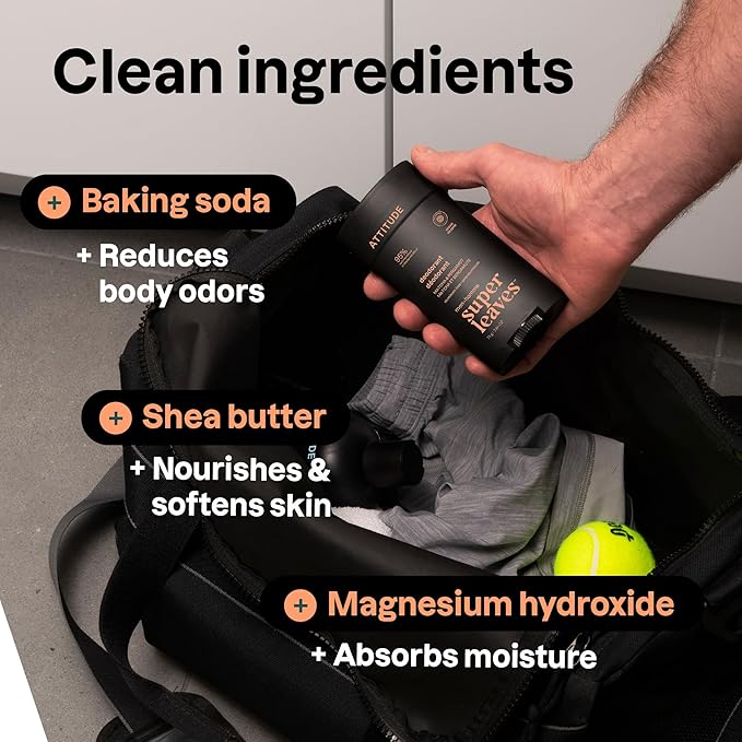 ATTITUDE Aluminum-Free Deodorant for Men, 95% Natural Origin Ingredients, EWG Verified, Plant Based Odor Control, With Baking Soda, Patchouli & Bourbon, 2.64 Oz