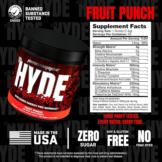 PROSUPPS Mr. Hyde Signature Pre Workout Powder with Creatine, Beta Alanine & Caffeine - Performance, Energy & Endurance - Clean Fitness & Gym Supplements for Men & Women (Fruit Punch, 30 Servings)