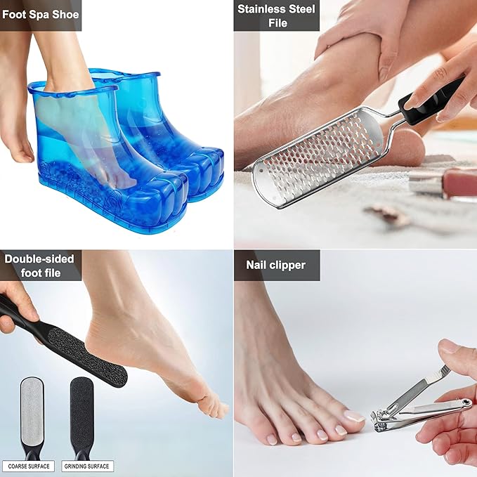 Foot Bath Soak Tub Shoes of Water Saving, A Pair of Portable Spa Soak for Foot Care, Milk Bath Wash, Foot Massager Spa for Women and Men, Water Saving Toenail Soaking Bowl(Large, Blue,2PCS)