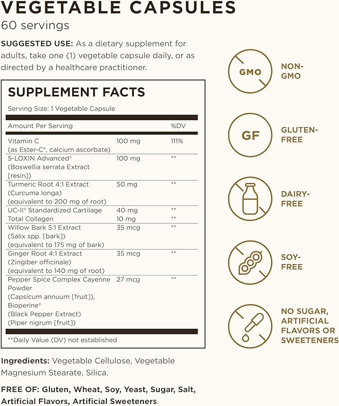 Solgar No. 7, 60 Vegetable Capsules - Joint Support & Comfort - Increased Mobility & Flexibility - Supplement for Men & Women - With Ester-C Vitamin C - Gluten-Free, Non GMO, Dairy Free - 60 Servings