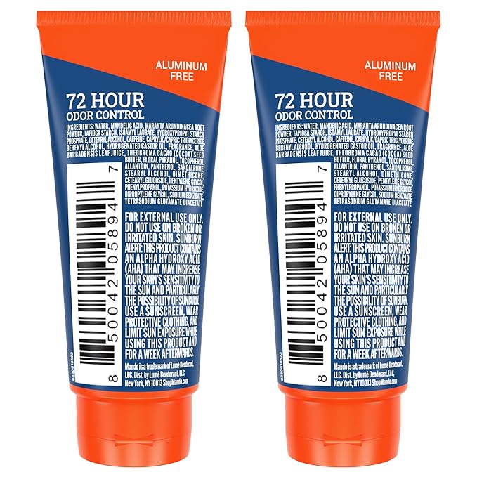 Mando Whole Body Deodorant - Mini Travel Size Invisible Cream Tube - 72 Hour Odor Control - Aluminum and Baking Soda Free, Skin Safe - .5 oz (Pack of 2) (Pro Sport)