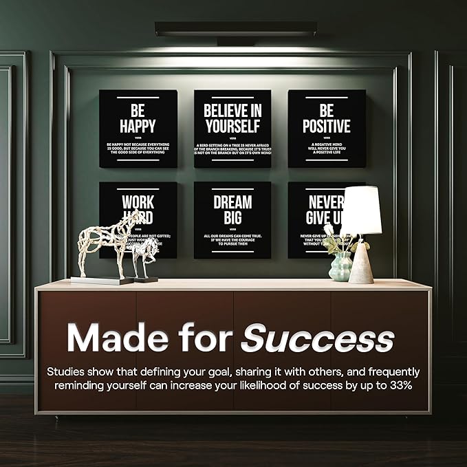 6X Motivational canvas, wall art for bedroom and office, inspirational black and white canvas poster, motivational poster set, decor bundle for home, wall pictures for living room (6x - 30 X 30 in)