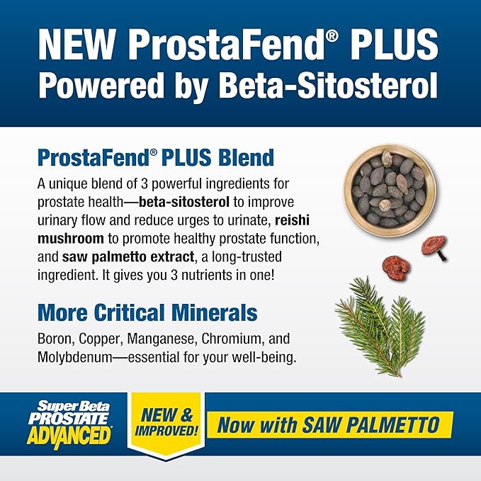Advanced with Saw Palmetto - Prostate Health Supplements for Men, Bladder & Urinary Support with Beta-sitosterol, Reishi, Saw Palmetto, Vitamin D, Zinc Oxide, Selenium - 120 Count
