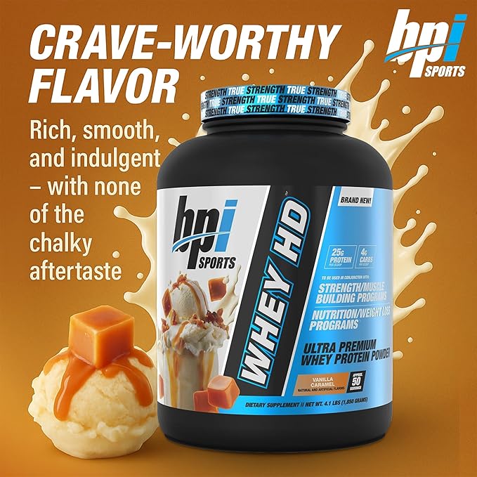 BPI Sports Whey HD Ultra Premium Protein Powder Isolate | Workout Whey Protein Powder For Men & Women for Muscle Gain | Milk Protein Concentrates | Chocolate Cookie/ Vanilla Caramel, 4.07 Pound