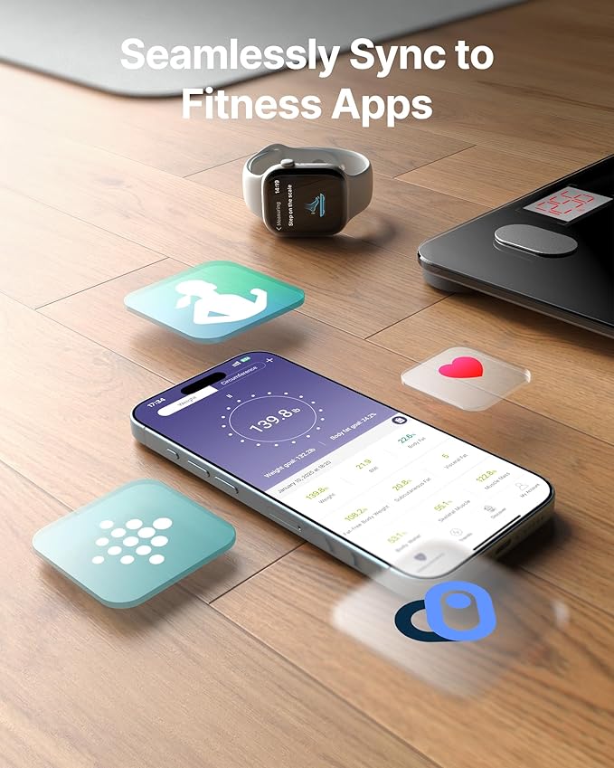 FITINDEX Smart Scale for Body Weight, Scale with BMI, Body Fat, Muscle Mass, Digital, Bathroom, Weighing, Bluetooth, Body Composition Monitor Health Analyzer with App, 400lb, Black