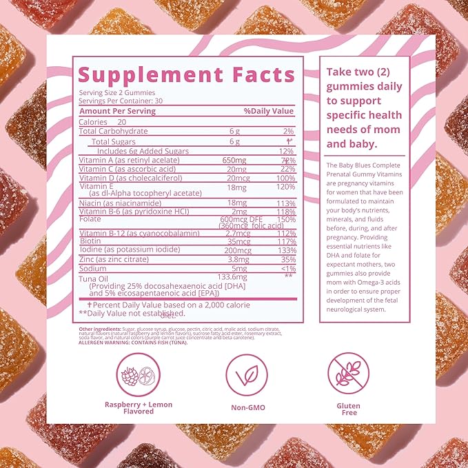 Baby Blues Prenatal Gummies: Complete Multivitamin with DHA + EPA Omega 3s