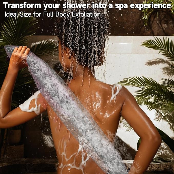 SubSahara Authentic African Net Sponge - 2 Pieces Exfoliating Scrubber for All Skin Types, Bath Sponge for Face & Body, Travel Portable, Durable, Gentle Exfoliation (Black & Grey)