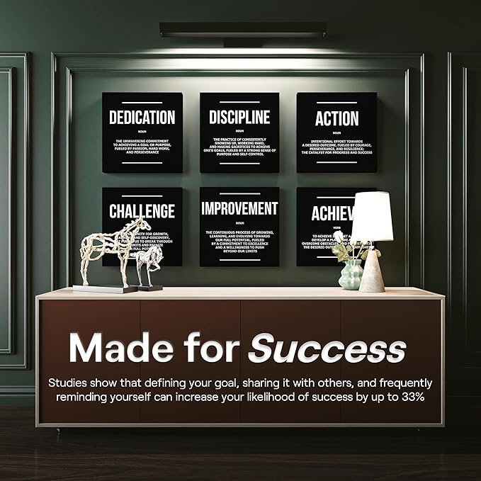 6X Motivational canvas, wall art for bedroom and office, inspirational black and white canvas poster, motivational poster set, decor bundle for home, wall pictures for living room (6x - 8 x 8 in)